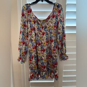 SBetro Pink W/Multi Floral Mini Lace Front Dress Beautiful Size M